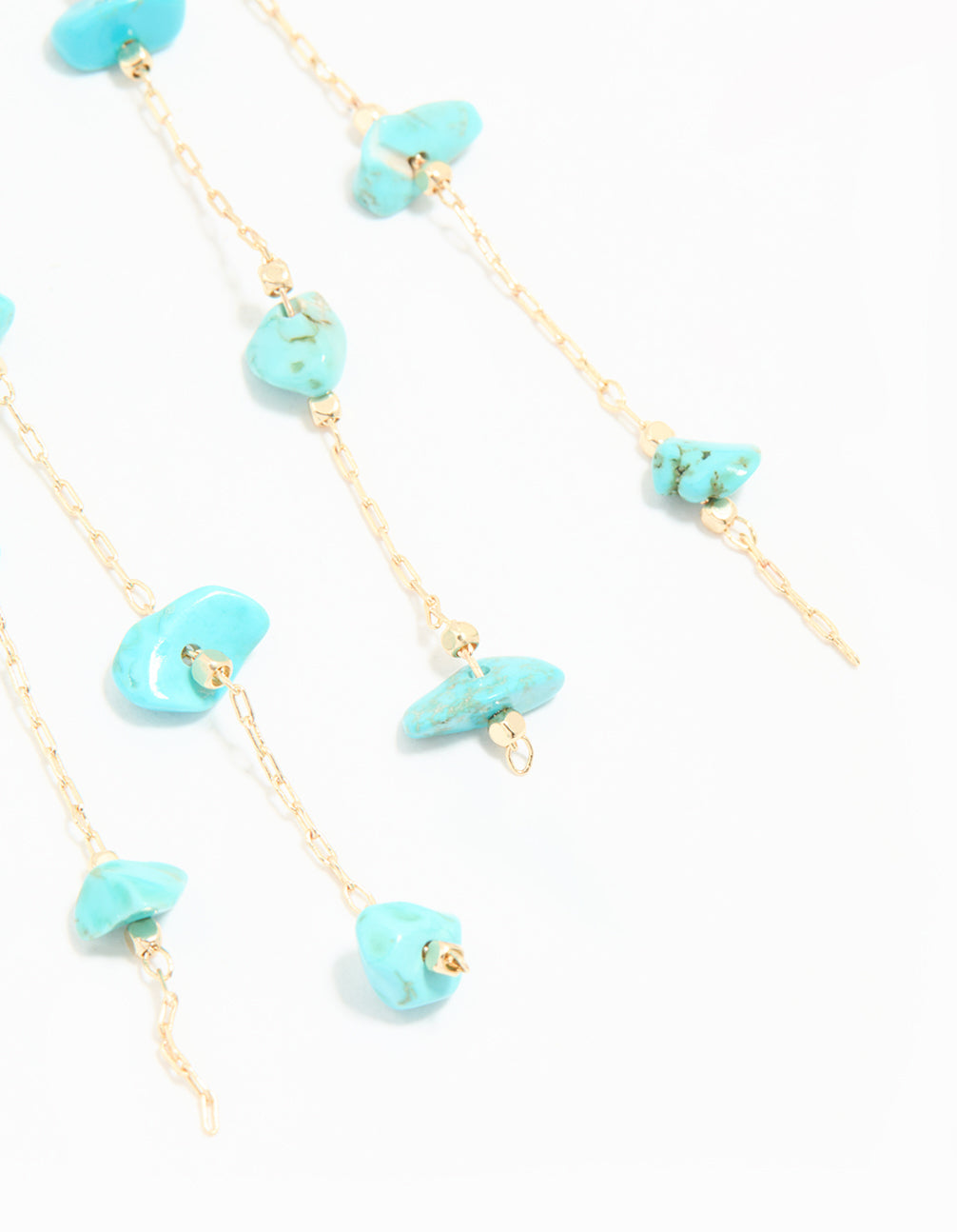 Gold Blue Semi Precious Stone Statement Chain Drop Earrings